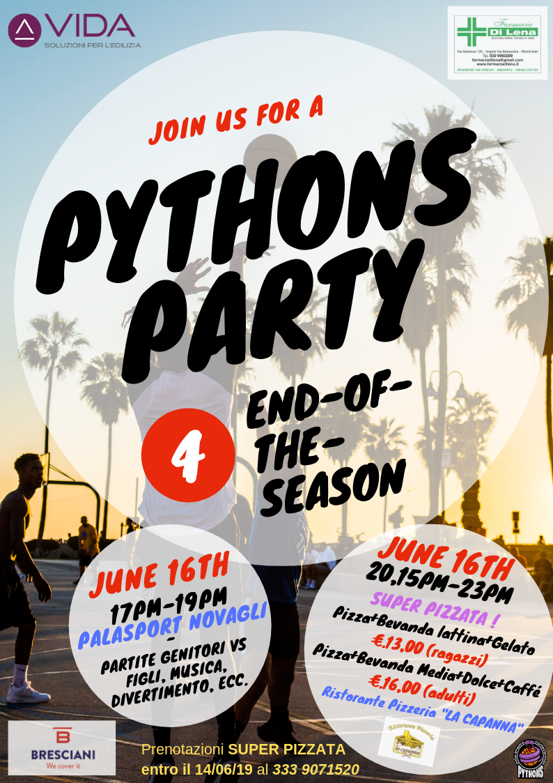 Pythons Party: 16/06/19 festa di chiusura stagione !!!